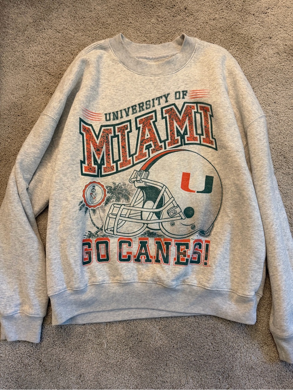Hollister Light Gray University of Miami Cozy Boxy Fit Men’s Sweatshirt Sz L